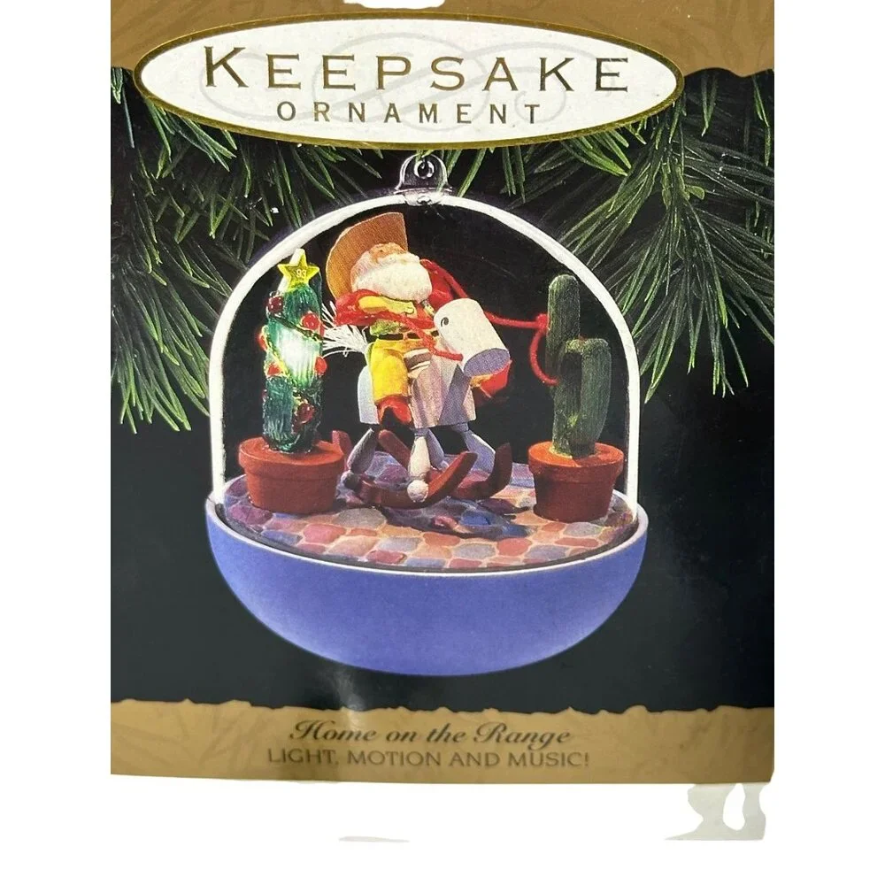 VTG 90s Hallmark Magic Ornament Home On The Range Santa Cowboy Boxed Collectible